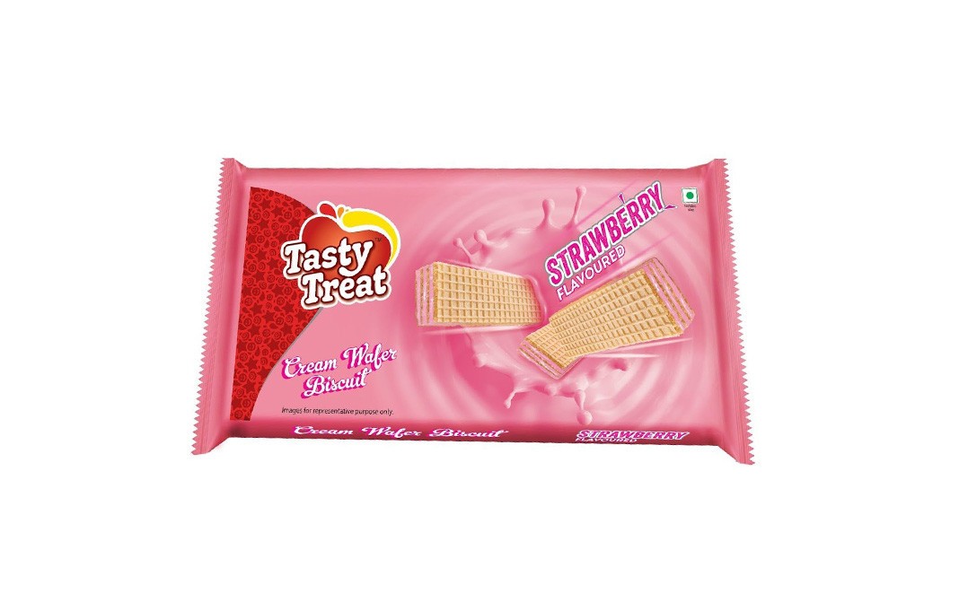 Tasty Treat Cream Wafer Biscuit Strawberry Flavoured   Pack  75 grams